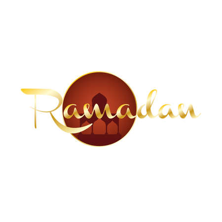 golden mosque and ramadan kareem lettering vector illustration designのイラスト素材