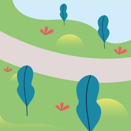 Park landscape with trees and way design, Nature outdoor and season theme Vector illustrationのイラスト素材