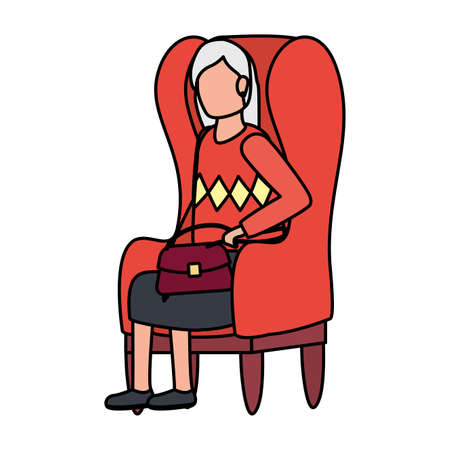 cute grandmother seated in sofa character vector illustration designのイラスト素材