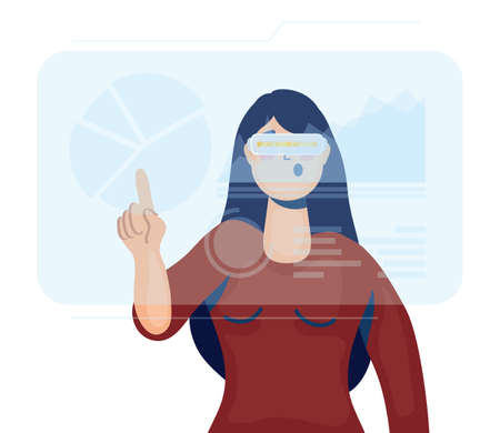 woman using reality virtual tech in interactive display vector illustration designのイラスト素材