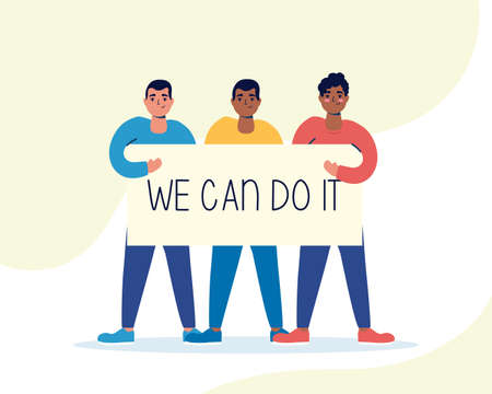 group of interracial men we can do it message vector illustration designのイラスト素材