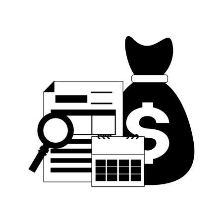 money bag calendar form magnifier tax payment vector illustrationのイラスト素材