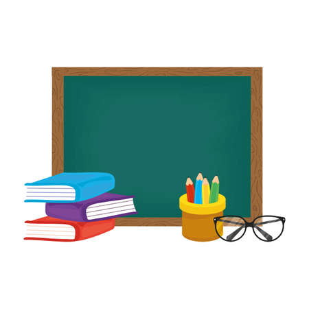 school chalkboard with books and pencil holders vector illustration designのイラスト素材