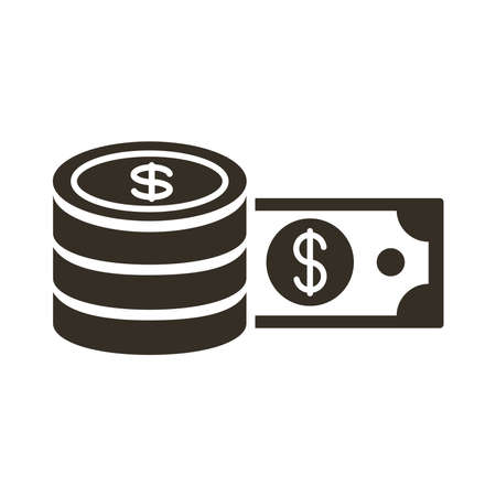 bill and coins dollars silhouette style icon vector illustration designのイラスト素材