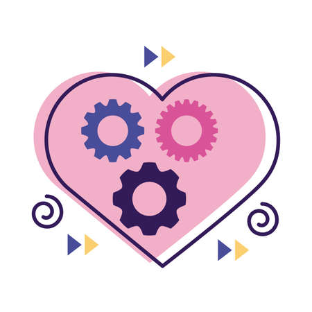 heart with gears flat style icon vector illustration designのイラスト素材