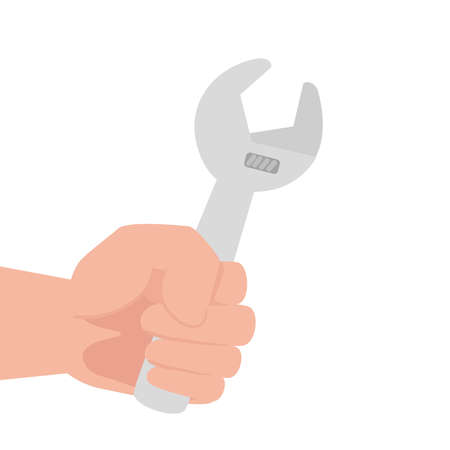 hand with wrench tool construction, on white background vector illustration designのイラスト素材