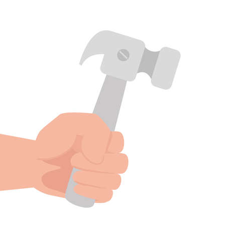 hand with hammer tool construction, on white background vector illustration designのイラスト素材
