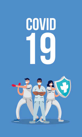 professional doctors staff fighting with covid19 vector illustration designのイラスト素材