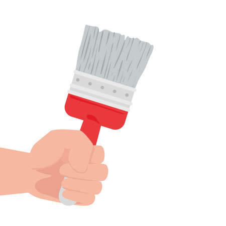 hand with paint brush tool construction, on white background vector illustration designのイラスト素材
