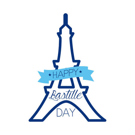 eiffel bastille day lettering line style vector illustration designのイラスト素材