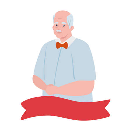 cute old man with ribbon decoration, grandfather with ribbon decoration on white background vector illustration designのイラスト素材