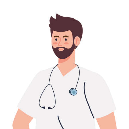 professional doctor with stethoscope and uniform on white background vector illustration designのイラスト素材