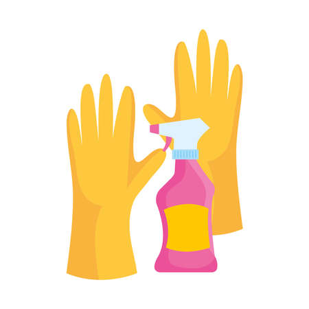 rubber cleaning gloves with cleaning spray, on white background vector illustration designのイラスト素材
