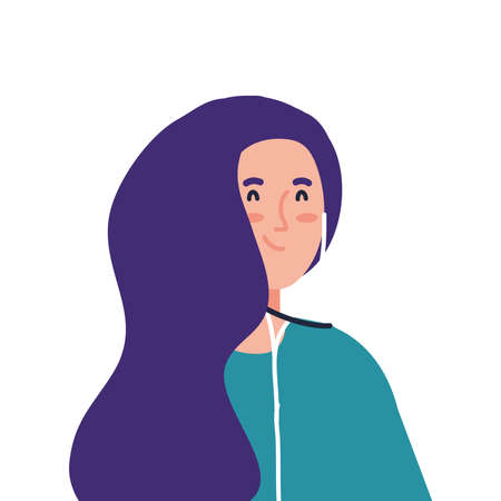 young woman using headphones on white background vector illustration designのイラスト素材