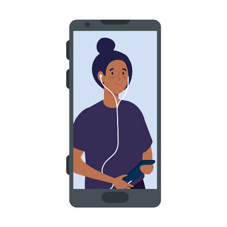 young woman in smartphone device, on white background vector illustration designのイラスト素材