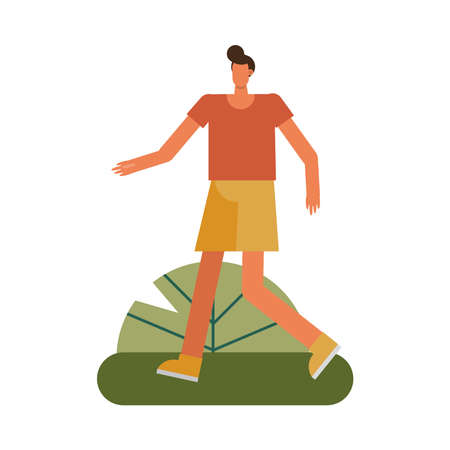 young man walking practicing activity character vector illustration designのイラスト素材