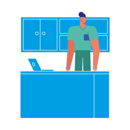 professional doctor surgeon working in laptop avatar character vector illustration designのイラスト素材