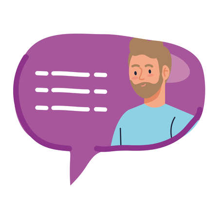chat bubble, message bubble with man, internet dialog, communication, conversation, talk vector illustration designのイラスト素材
