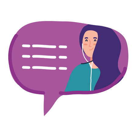 chat bubble, message bubble with woman, internet dialog, communication, conversation, talk vector illustration designのイラスト素材