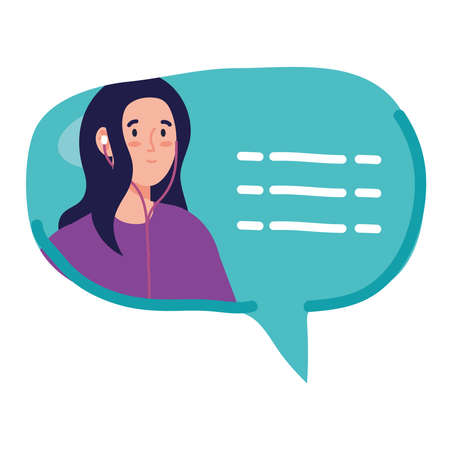 chat bubble, message bubble with woman, internet dialog, communication, conversation, talk vector illustration designのイラスト素材