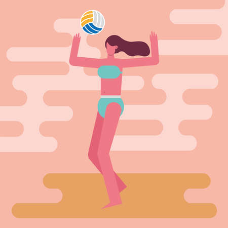young woman wearing swimsuit playing volleyball character vector illustration designのイラスト素材