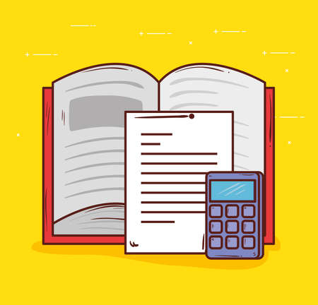 education concept, open book with calculator math vector illustration designのイラスト素材