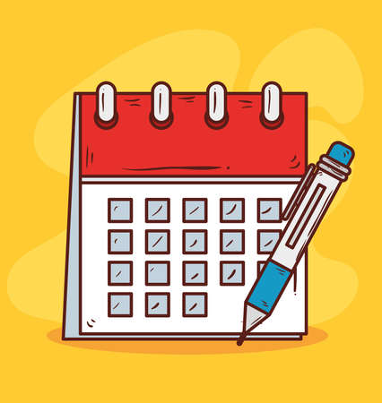 calendar reminder with pencil on yellow background vector illustration designのイラスト素材