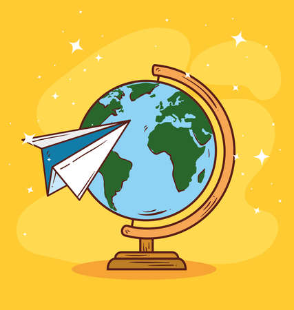 paper plane travel around the world vector illustration designのイラスト素材