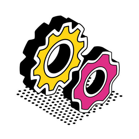 Gears isometric style icon design, construction work repair machine part technology industry and technical theme Vector illustrationのイラスト素材