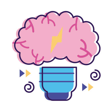 bulb with brain mental health flat style icon vector illustration designのイラスト素材