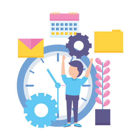 businessman with clock gear calendar email file vector illustrationのイラスト素材