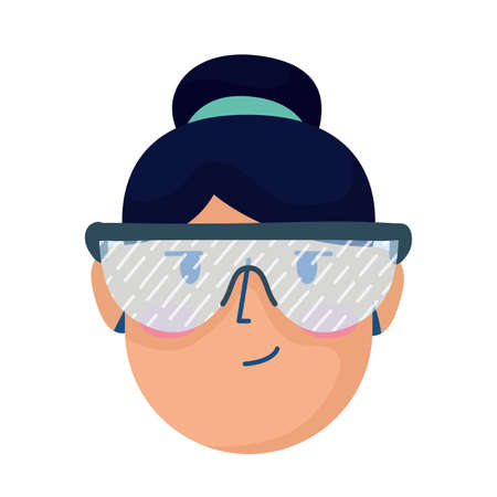 head woman with laboratory goggles hand draw style vector illustration designのイラスト素材