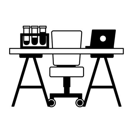 office desk chair laptop flask laboratory chemical vector illustrationのイラスト素材