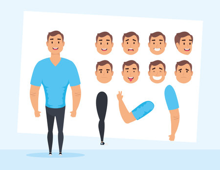 strong man with set faces character vector illustration design