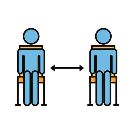 humans figures in chairs distance social line and fill style vector illustration designのイラスト素材