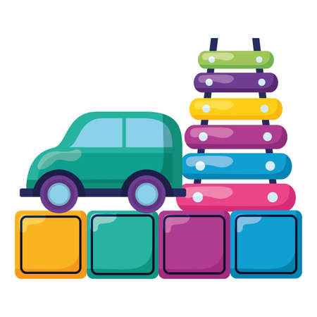kids toys xylophone car and cubes vector illustrationのイラスト素材