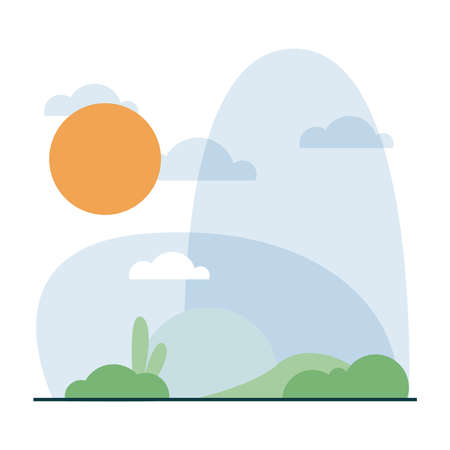 sun and shrubs design, Landscape nature earth eco ecology conservation bio environment and outdoor theme Vector illustrationのイラスト素材