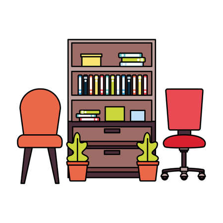 office bookshelf chairs furniture vector illustration designのイラスト素材