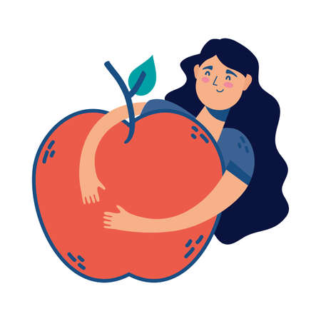 young woman female with apple fruit vector illustration designのイラスト素材