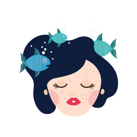 beautiful woman with pisces zodiac sign vector illustration designのイラスト素材