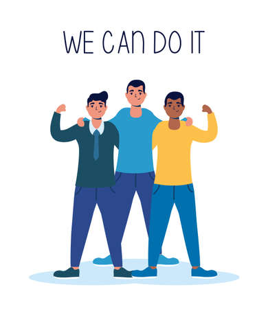group of interracial men we can do it message vector illustration designのイラスト素材