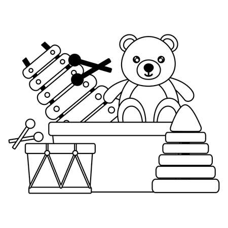kids toys bucket bear drum xylophone pyramid vector illustrationのイラスト素材