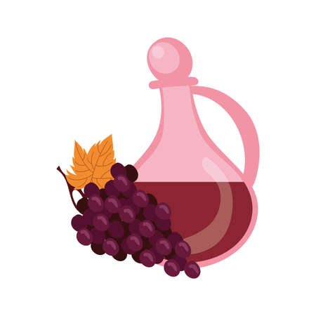 wine jar drink with grapes fruits vector illustration designのイラスト素材
