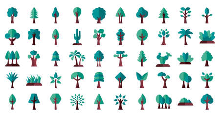 bundle of trees flat style icons vector illustration designのイラスト素材