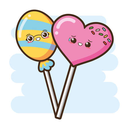 kawaii lollipops sweet food cartoon vector illustrationのイラスト素材