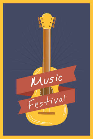 music fest poster with guitar instrument vector illustration designのイラスト素材