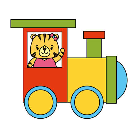 cute tiger train wagon toy design vector illustrationのイラスト素材