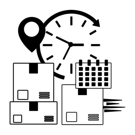 cardboard boxes clock calendar time fast delivery vector illustrationのイラスト素材