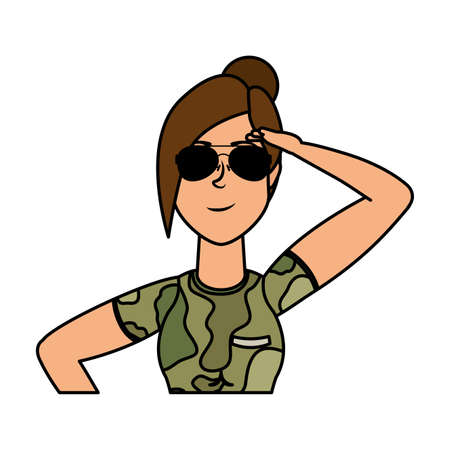 young woman with military clothes character vector illustration designのイラスト素材
