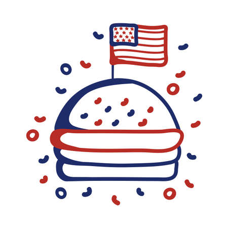 hamburger with usa flag line style icon illustration designのイラスト素材